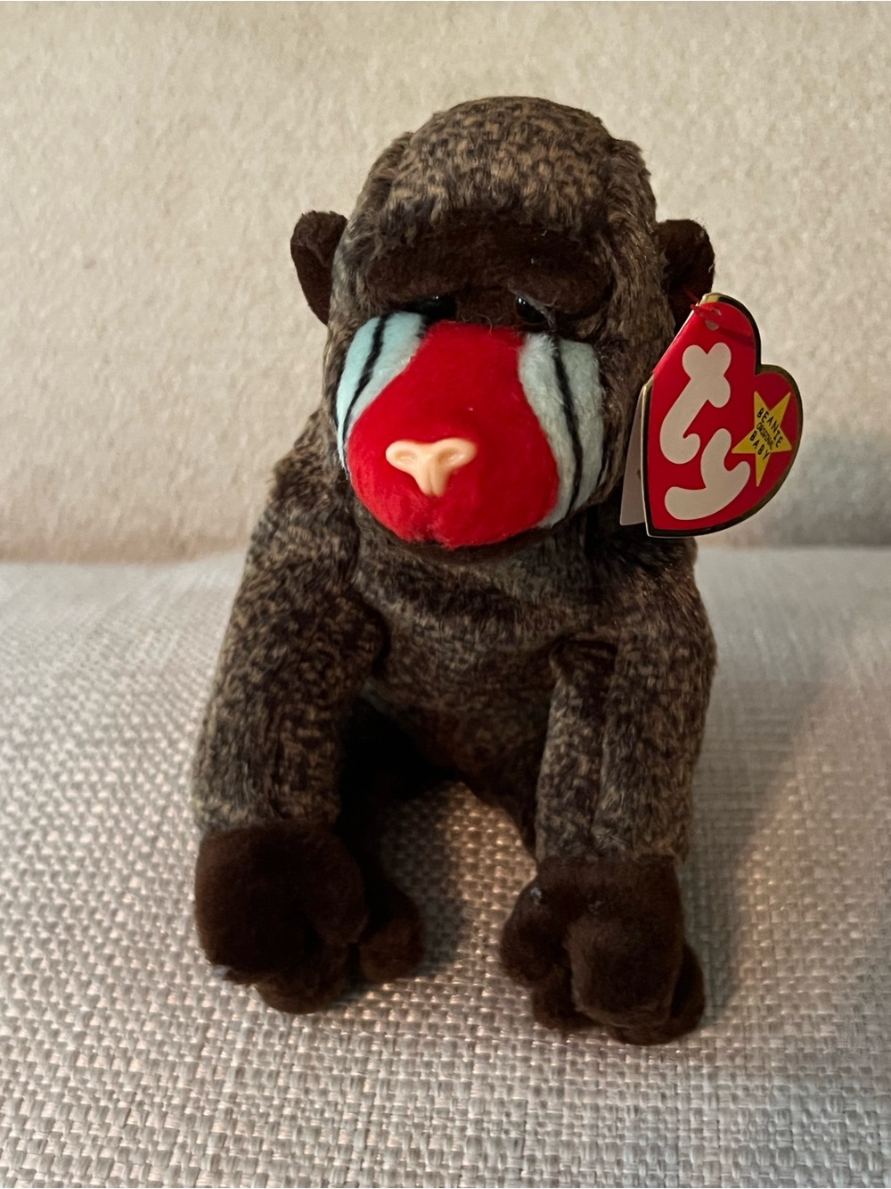 Ty Mandrill Beanie Plush - Brown Red, Cream, Light Blue, Black Accents “Cheeks”